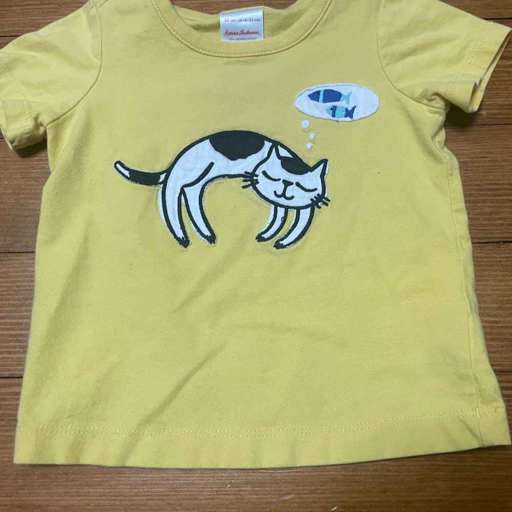 Hanna Andersson Organic Cotton Yellow Cat Tee Shirt Size 80 cm 18-24 Months - Picture 2 of 4